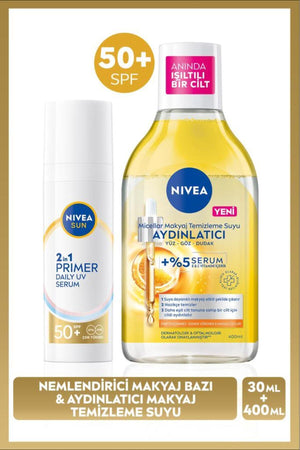 Nivea SUN SPF50 Sunscreen Primer Moisturizing Make-up Base 30ml and Micellar Make-up Cleansing Water 400ml