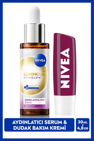 Nivea Luminous630 Skin Glow Instant Brightening Serum 30ml and Blackberry Moisturizing Lip Care Cream 4.8gr