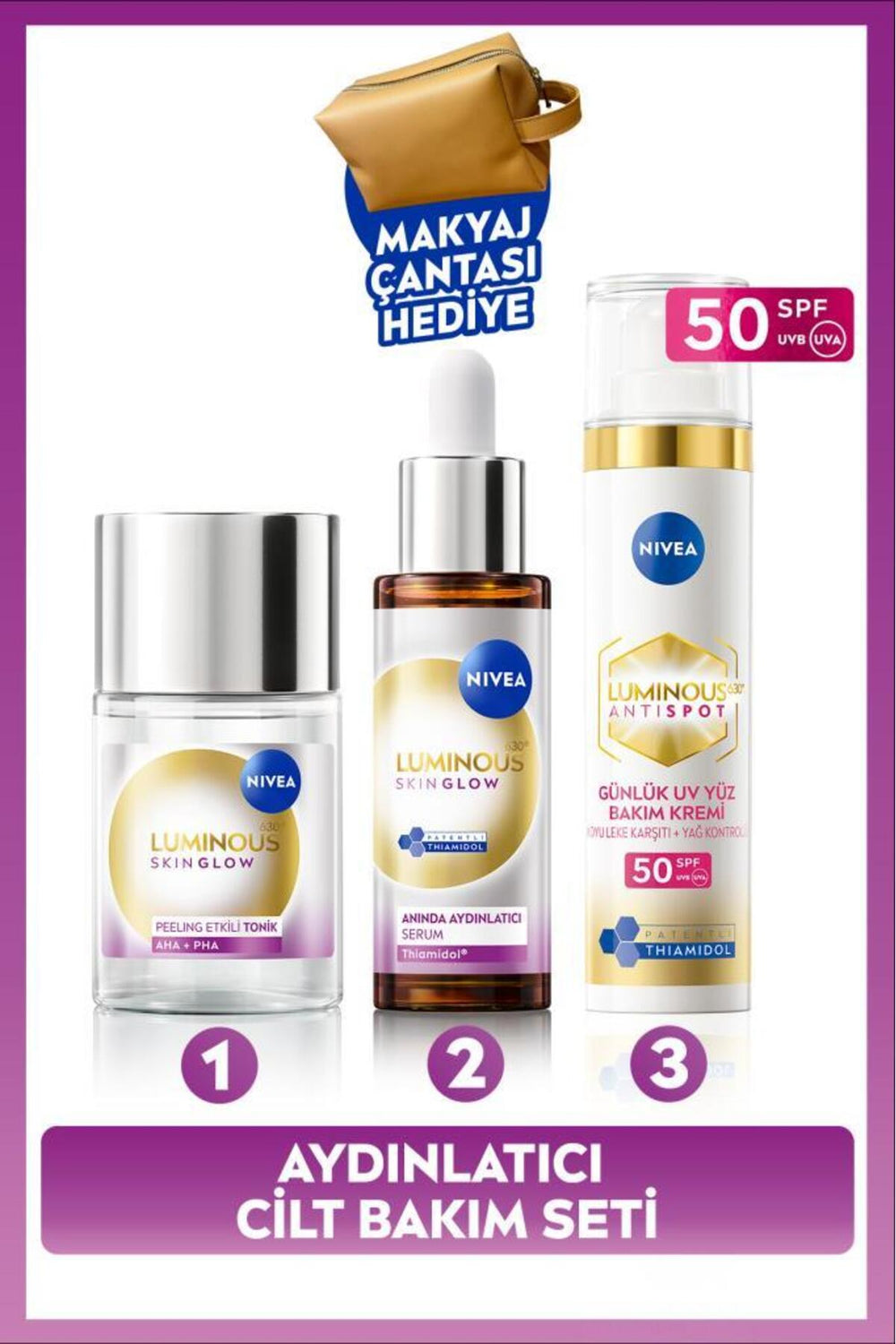 Nivea SPF50 Luminous630 Anti-Blemish Face Cream 40ml, Brightening Serum 30ml and Tonic 100ml, Gift Bag