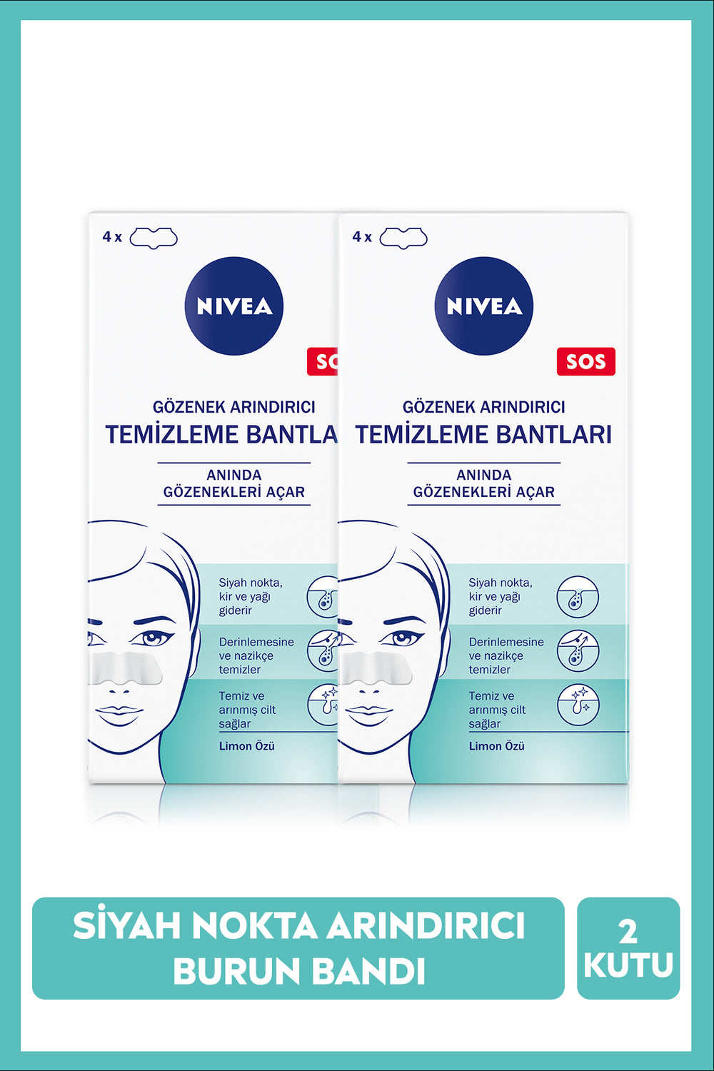 Nivea Blackhead Remover Nose T-Strip, Pore Purifying, Deep Cleansing, Lemon Extract, X2Pcs