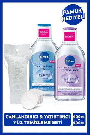 Nivea Revitalizing and Soothing Micellar Makeup Cleansing Water Set 400ml, Amino Acid, Cotton Gift