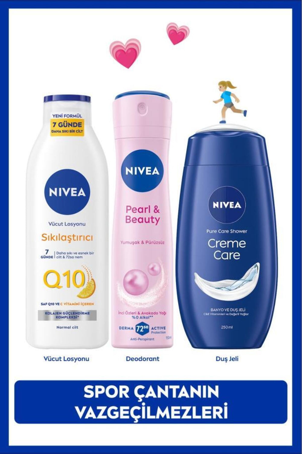 Nivea Women's Care Dowry Set, Q10 Firming Lotion 250ml, Pearl&Beauty Deodorant 150ml and Shower Gel