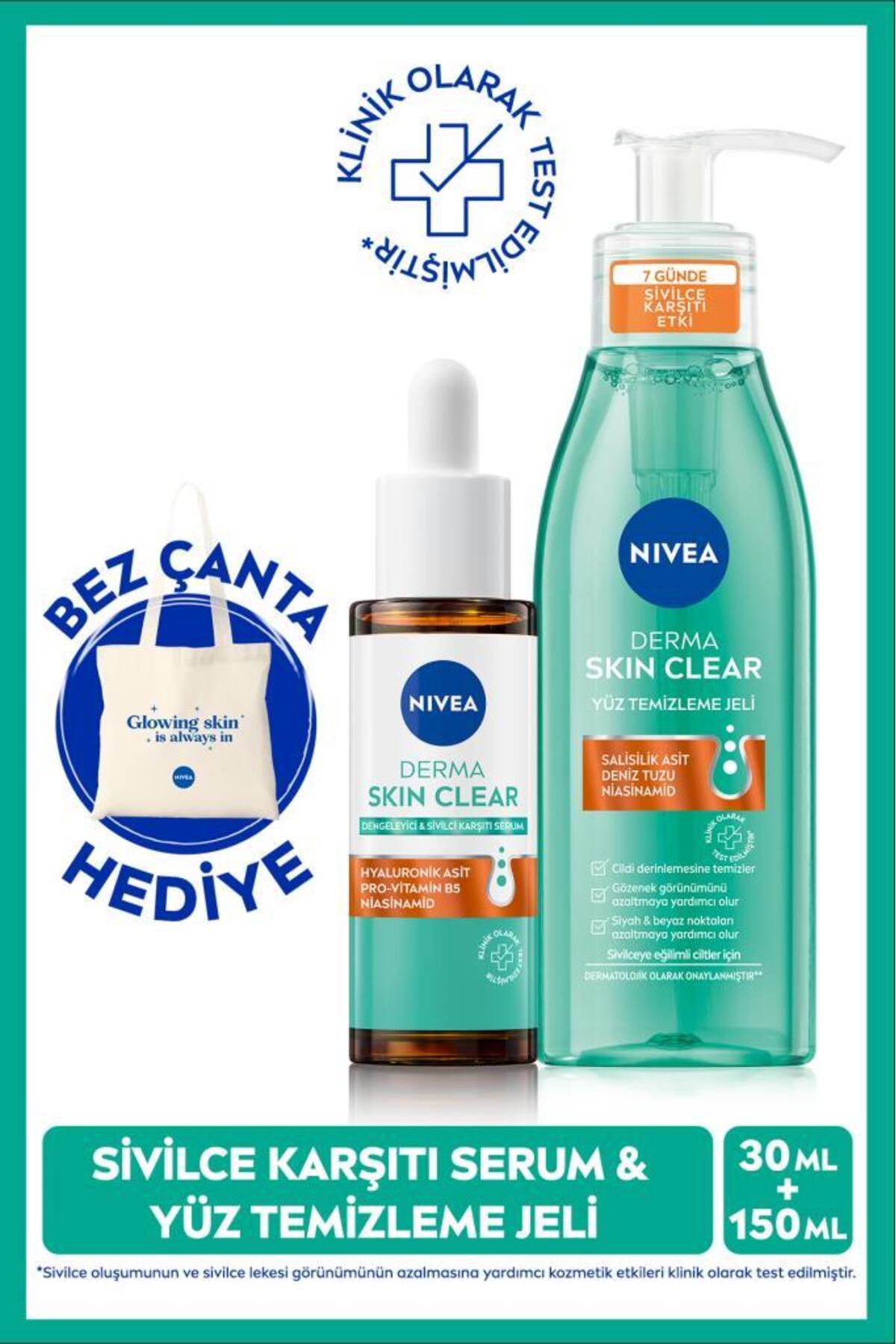 Nivea Derma Skin Clear Anti-Balancing Serum 30ml, Facial Cleansing Gel 150ml and Gift Bag