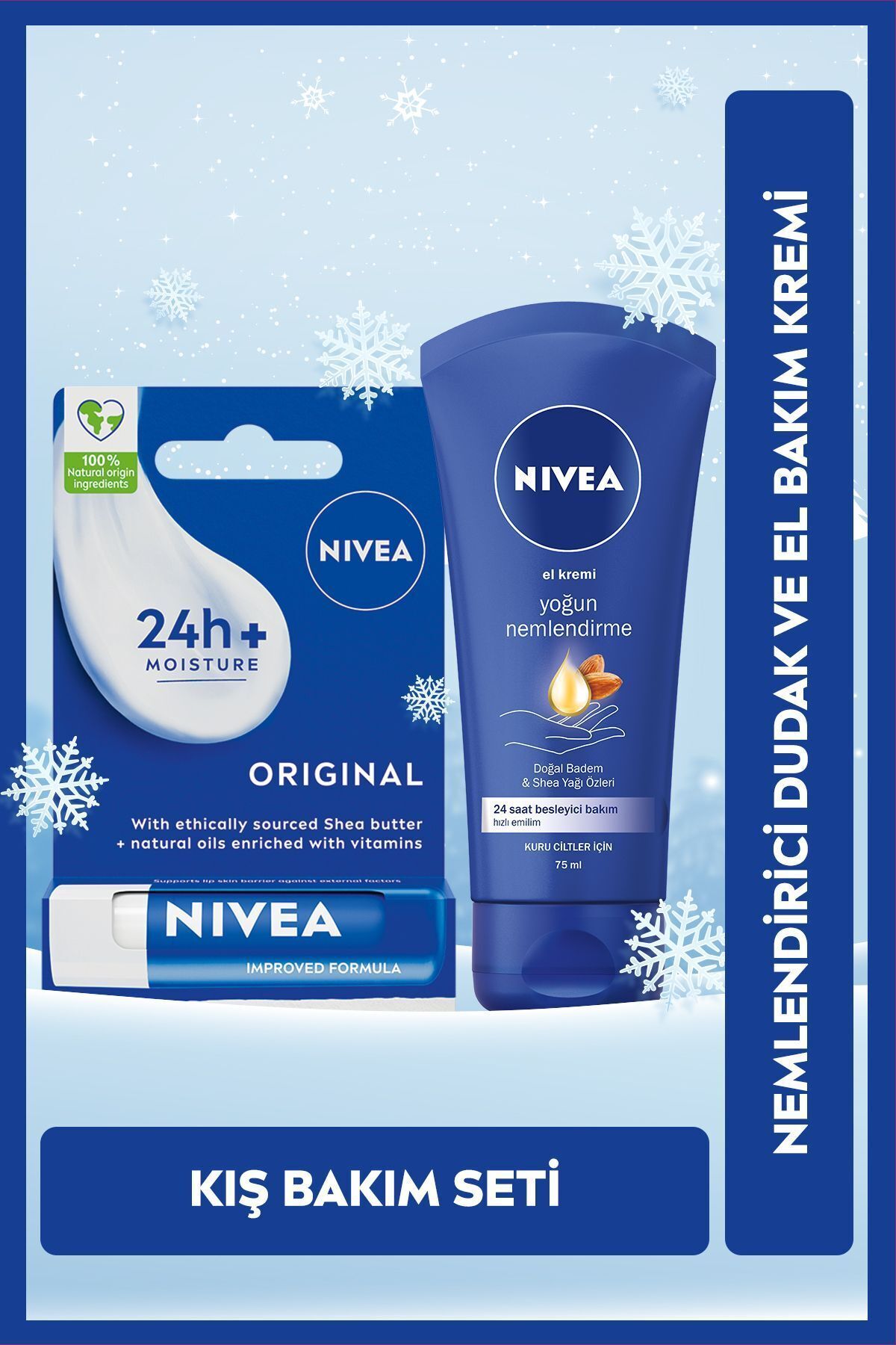 Nivea Intensive Moisturizing Hand Care Cream 75ml and Nourishing Colorless Lip Cream, Dry and Cracked Lips