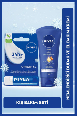 Nivea Intensive Moisturizing Hand Care Cream 75ml and Nourishing Colorless Lip Cream, Dry and Cracked Lips