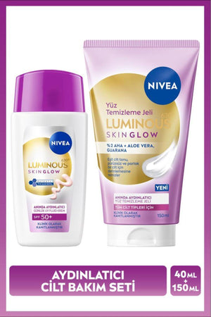 Nivea SPF50+ Sunscreen Luminous630 Skin Glow Face Cream 40ml and Facial Cleansing Gel 150ml, Glass Skin