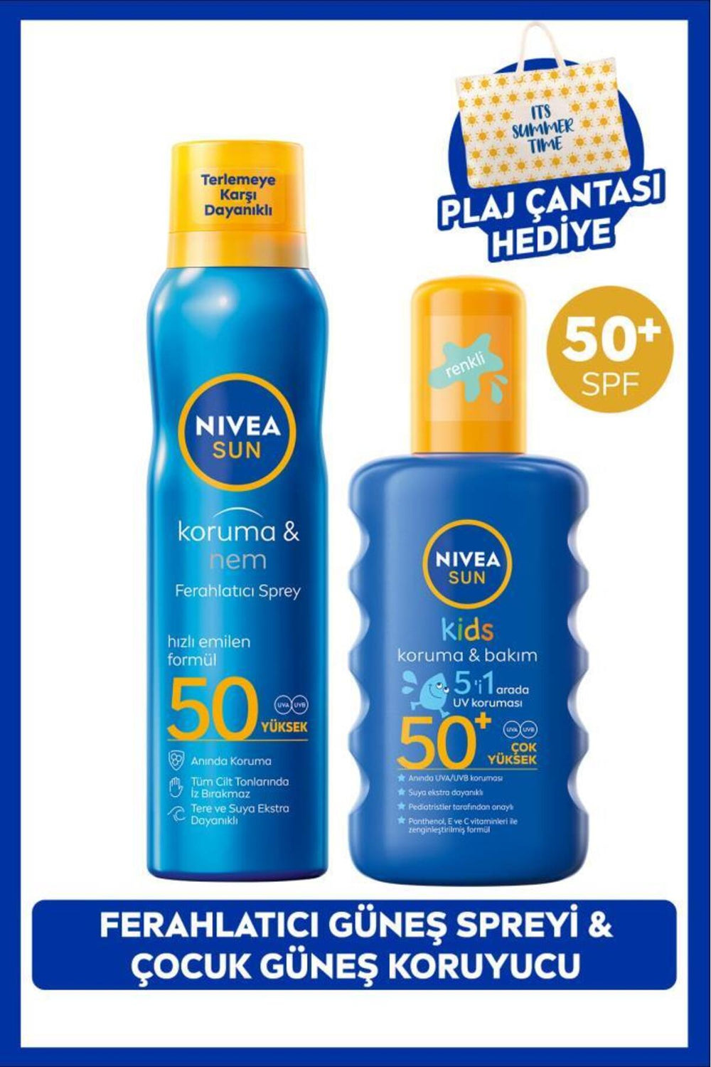 Nivea SUN SPF50 Sunscreen Spray Set for Adults and Children, Beach Bag Gift, Water Resistant
