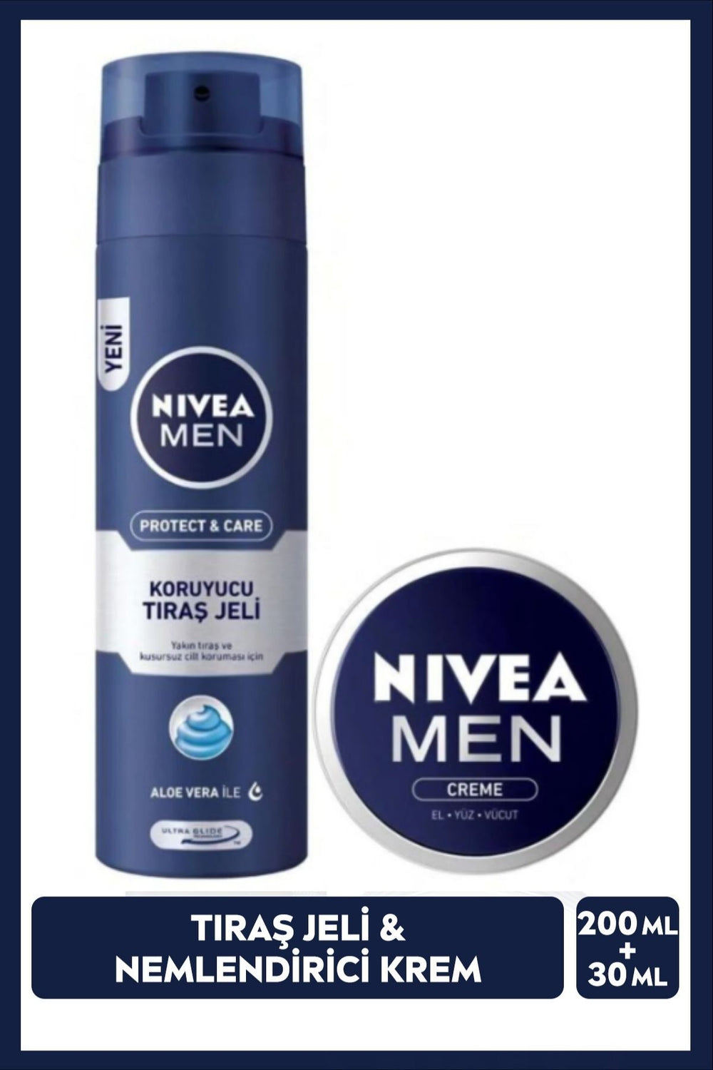 Nivea MEN Men's Protect&Care Protective Shaving Gel 200ml and Moisturizing Care Cream 30ml, Aloe Vera