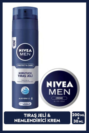 Nivea MEN Men's Protect&Care Protective Shaving Gel 200ml and Moisturizing Care Cream 30ml, Aloe Vera