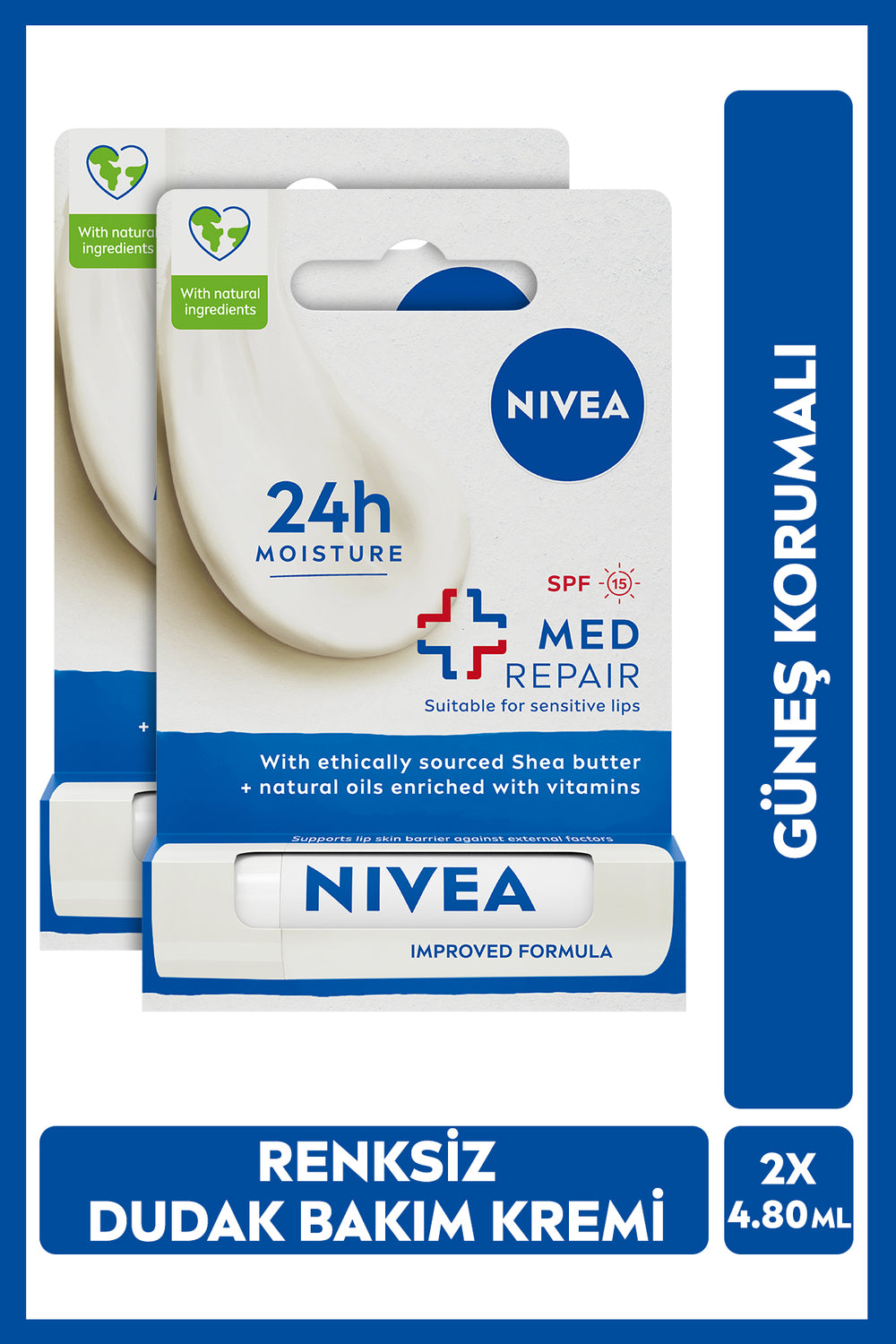 Nivea Med Repair Colorless Lip Cream, Moisturizer, SPF15 Sun Protection, Dry and Cracked Lips, X2 Pieces