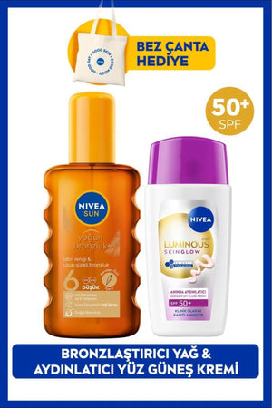 Nivea SPF50+ Luminous630 Skin Glow Sunscreen Face Cream and Bronzing Sun Oil, Gift Bag