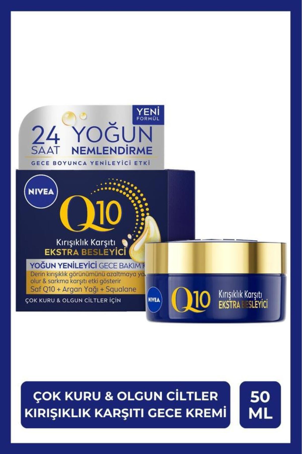Nivea Q10 Anti-Wrinkle Extra Nourishing Night Care Cream 50ml, Dry and Mature Skin, Argan Oil