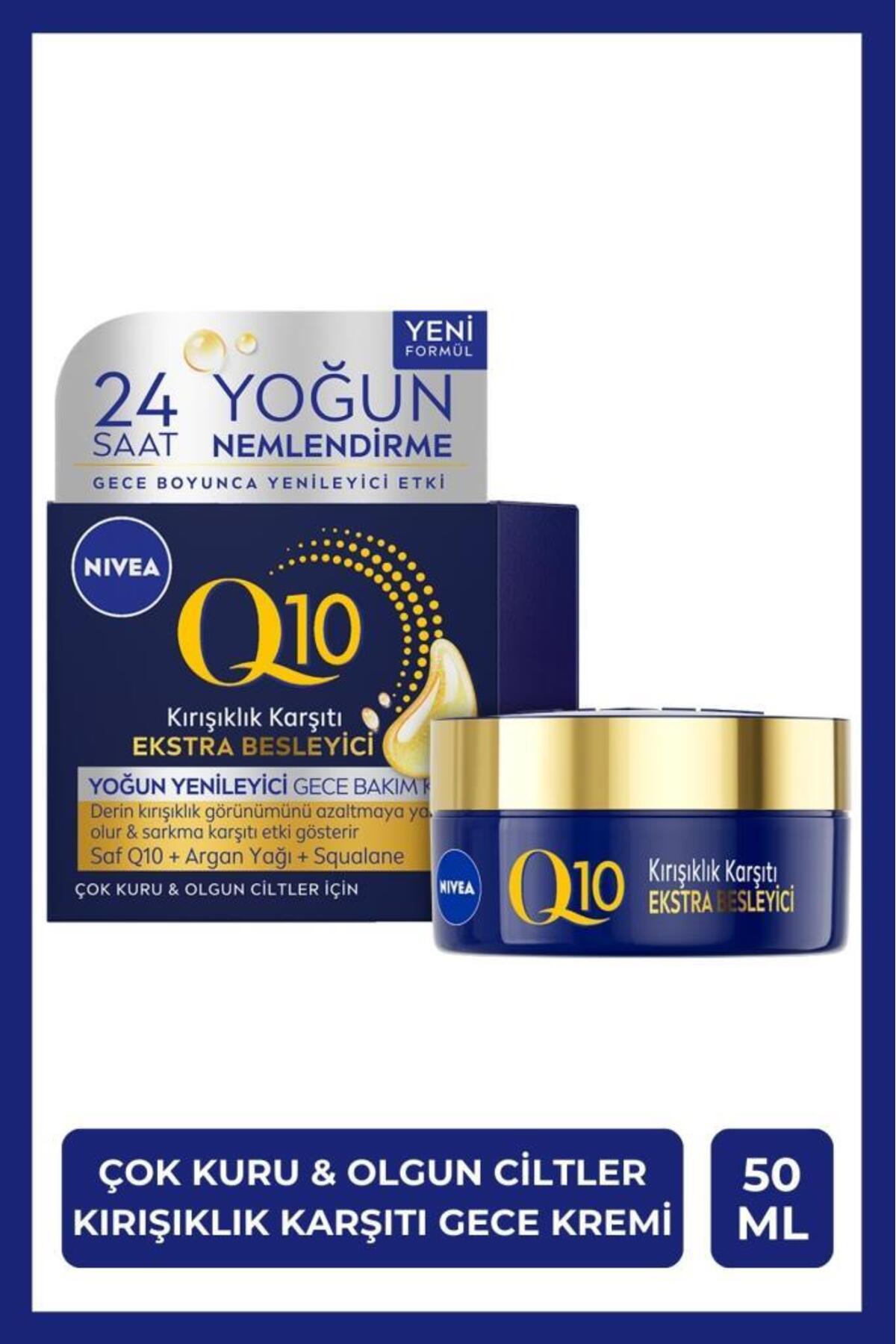Nivea Q10 Anti-Wrinkle Extra Nourishing Night Care Cream 50ml, Dry and Mature Skin, Argan Oil