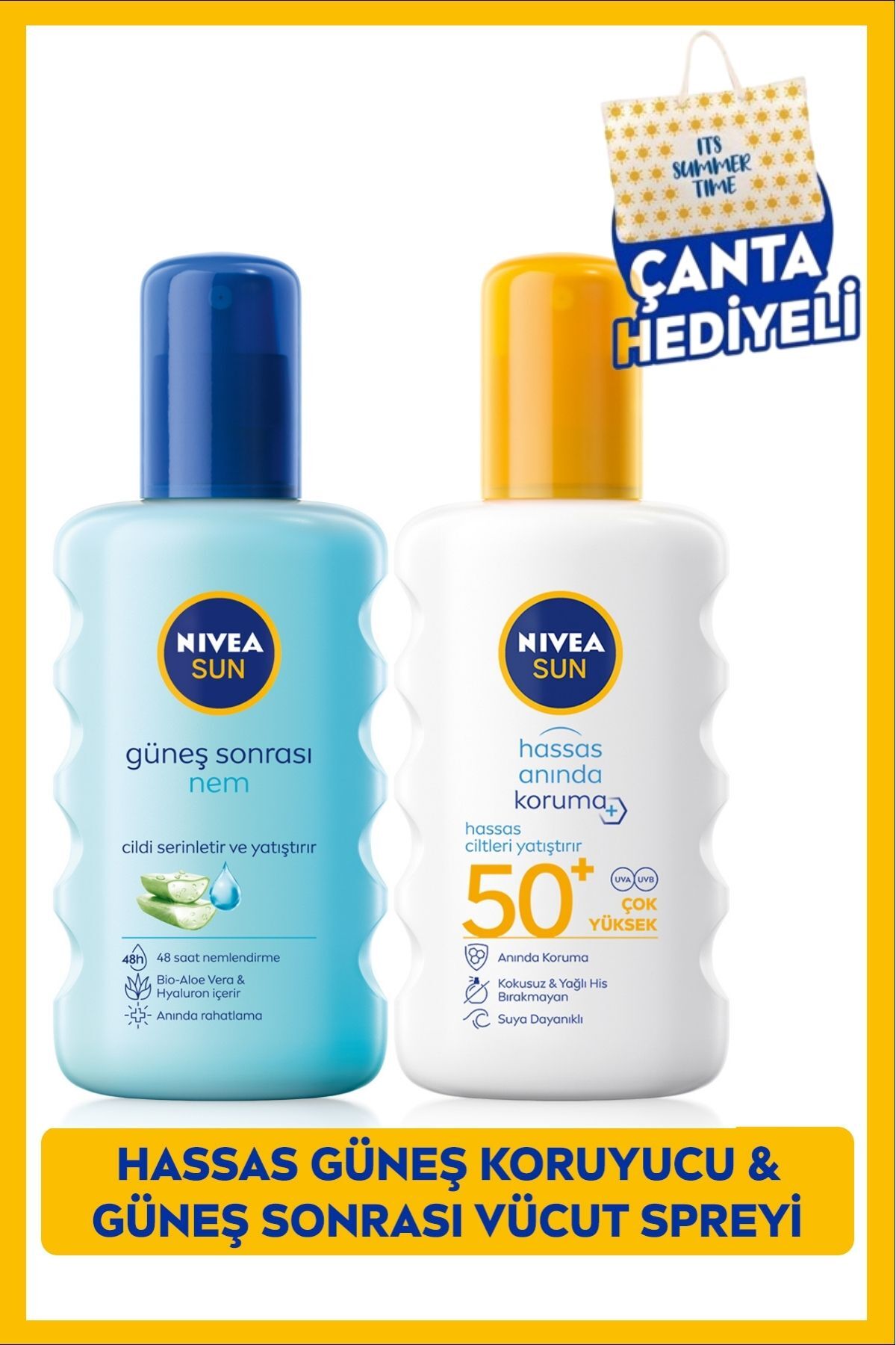 Nivea Sun Spf50 Sensitive Instant Sunscreen Body Spray 200ml, After Sun Spray 200ml, Gift Bag