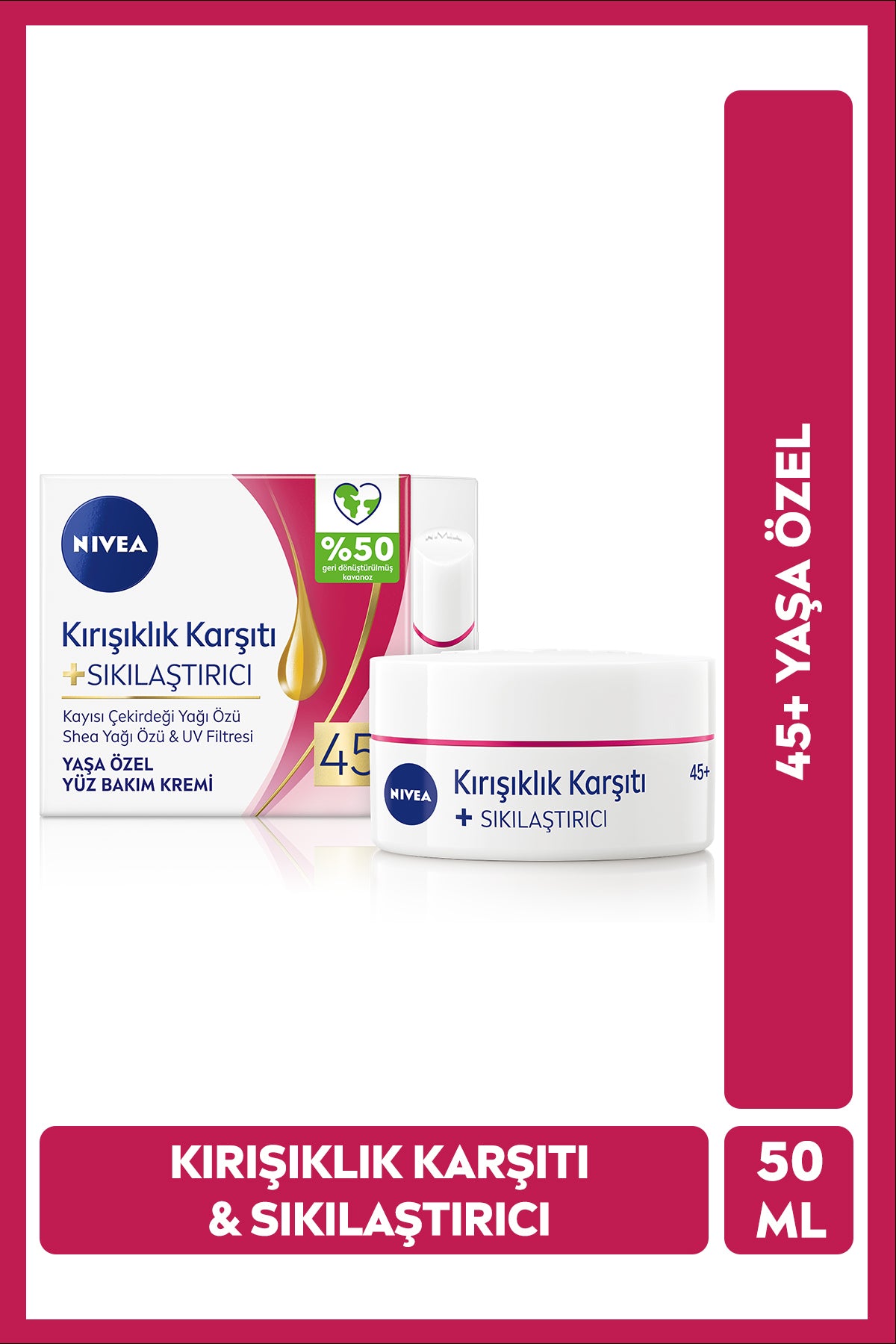 Nivea Anti-Wrinkle Face Care Cream 50ml, Firming, Crow's Feet Wrinkle Remover, Special for Ages 45