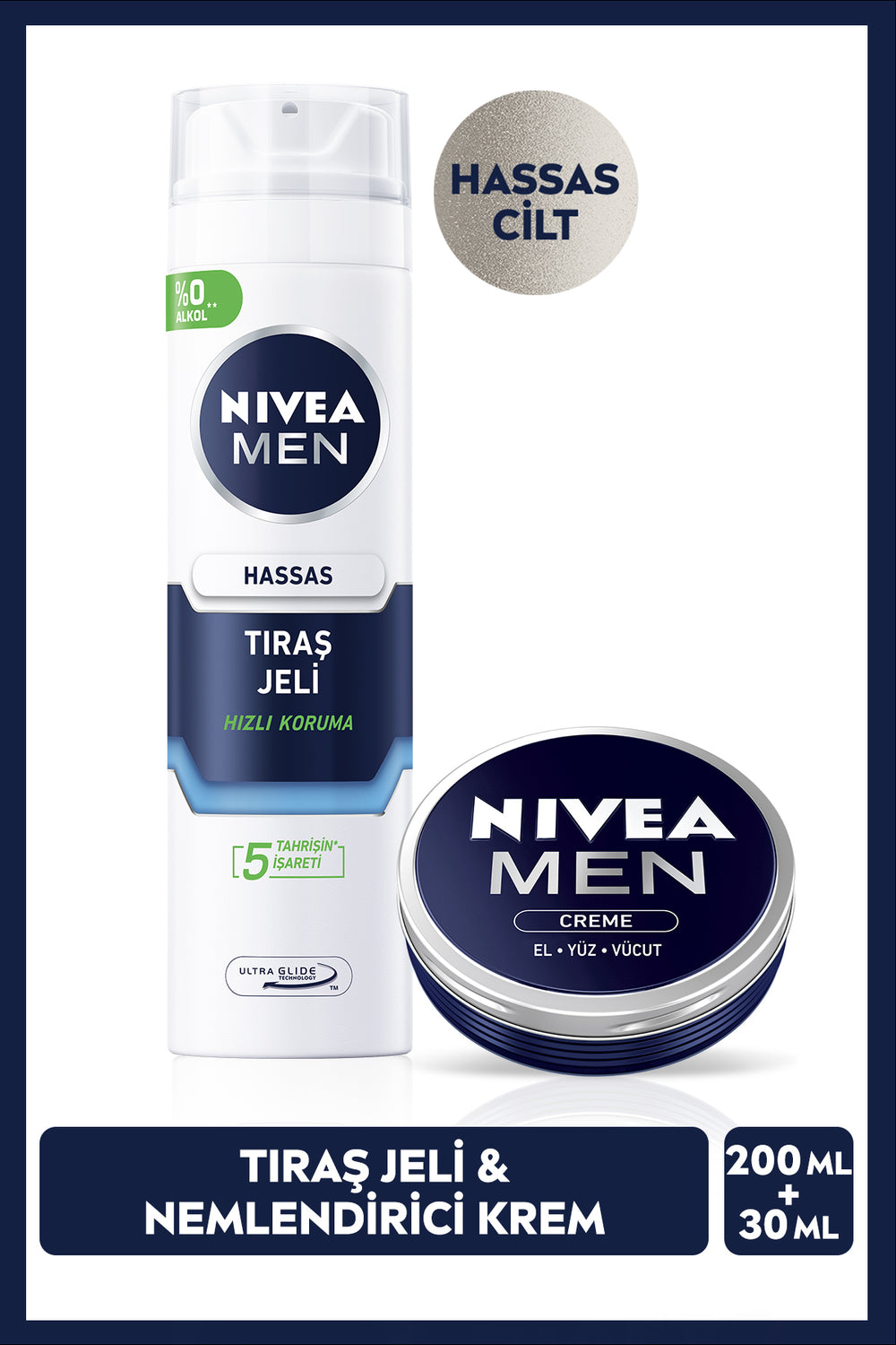 Nivea MEN Men's Shaving Gel for Sensitive Skin 200ml and Moisturizing Body Care Cream 30ml