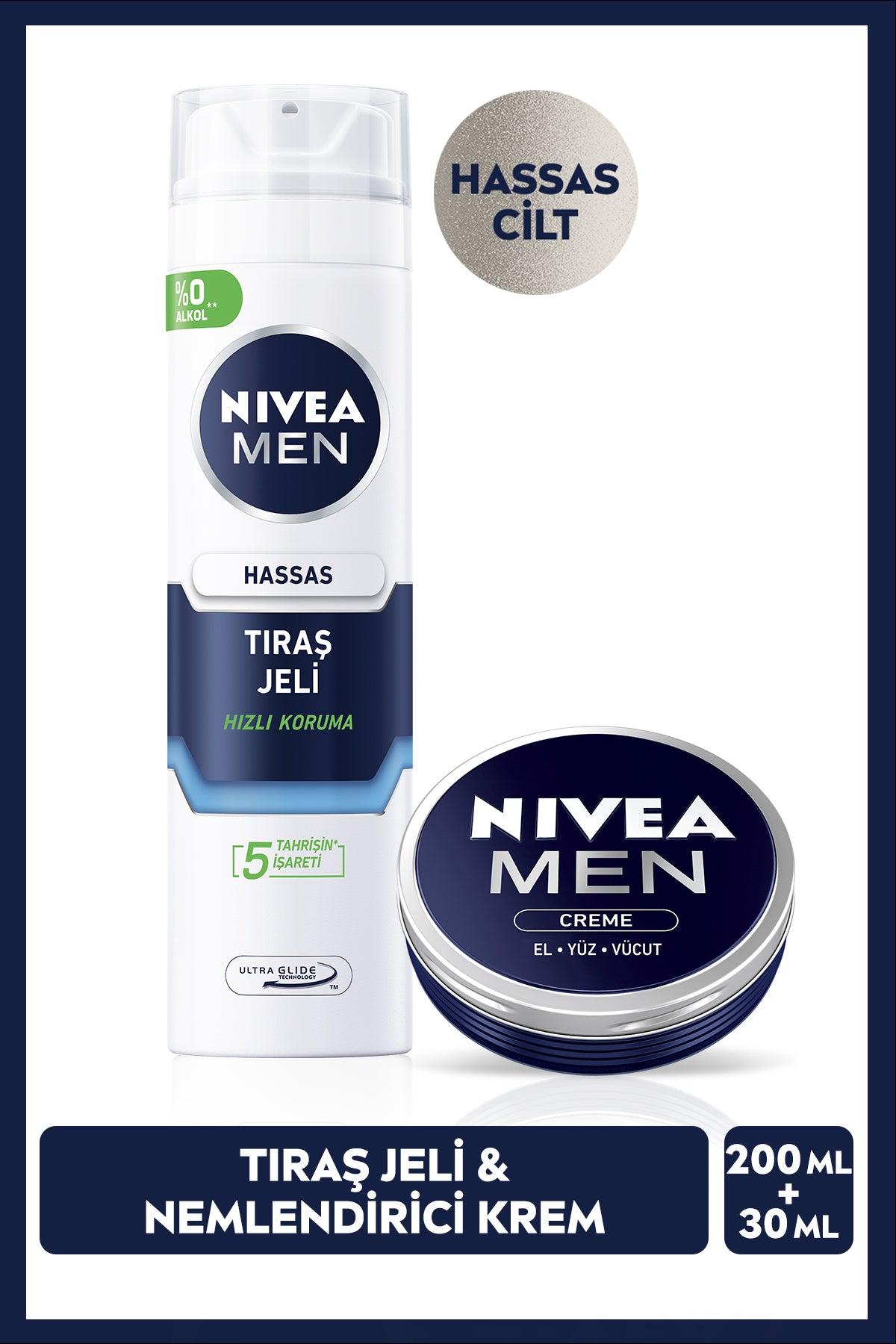 Nivea MEN Men's Shaving Gel for Sensitive Skin 200ml and Moisturizing Body Care Cream 30ml