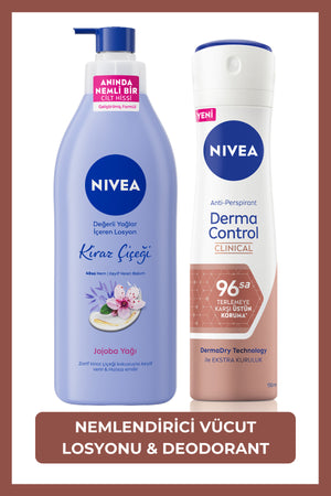 Nivea Women's Spray Deodorant Derma Control Clinical 150ml, Cherry Blossom Moisturizing Body Lotion 400ml