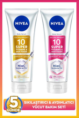 Nivea SPF15 Super10 Serum Effective Firming Body Lotion 170ml and Brightening Lotion 170ml, Moisturizing