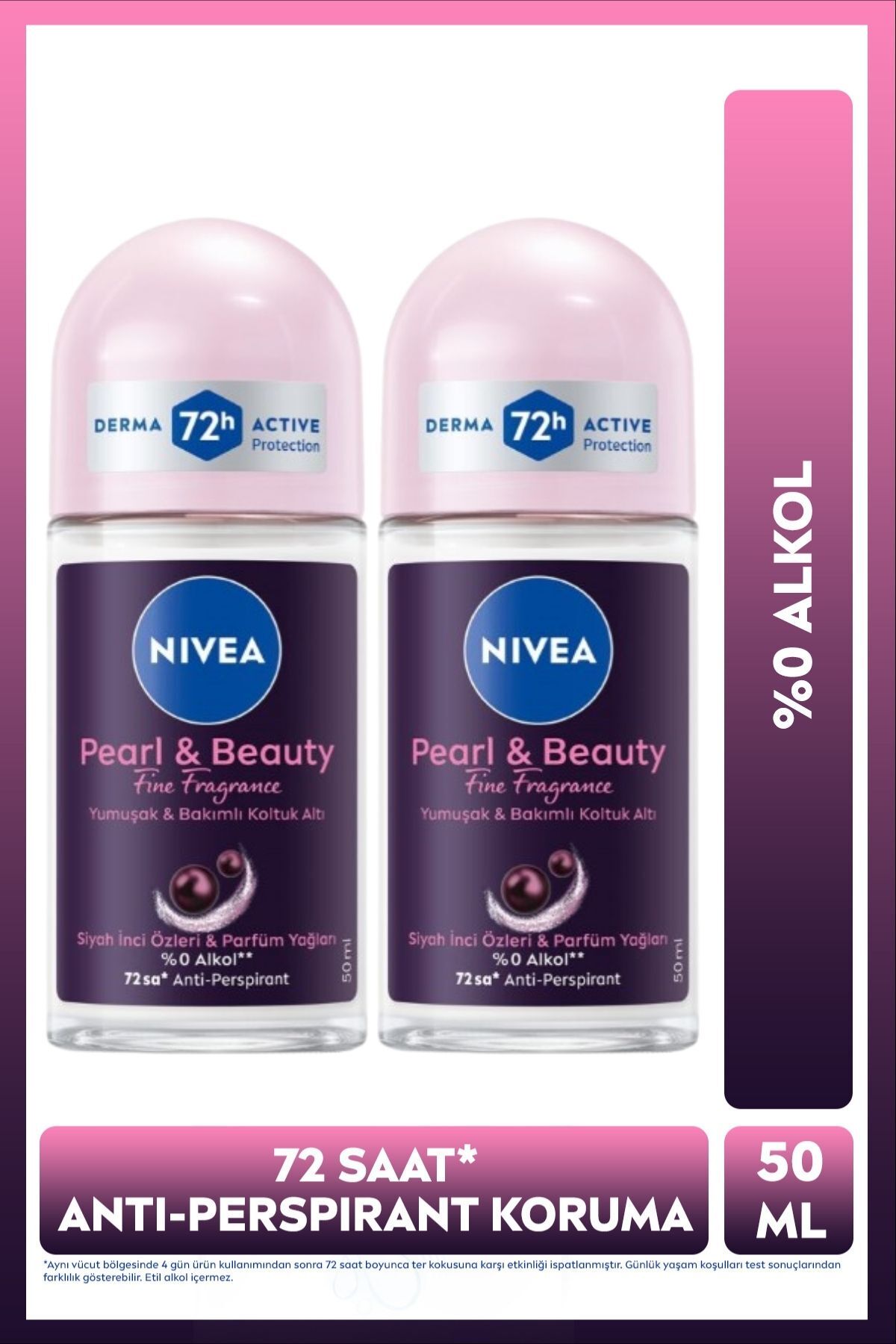 Nivea Women's Roll-on Deodorant Pearl&Beauty Fine Fragrance 50ml, 72 Hours Anti-perspirant Sweat Protection, X2pcs