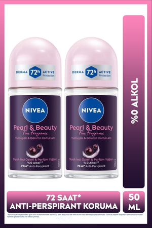 Nivea Women's Roll-on Deodorant Pearl&Beauty Fine Fragrance 50ml, 72 Hours Anti-perspirant Sweat Protection, X2pcs