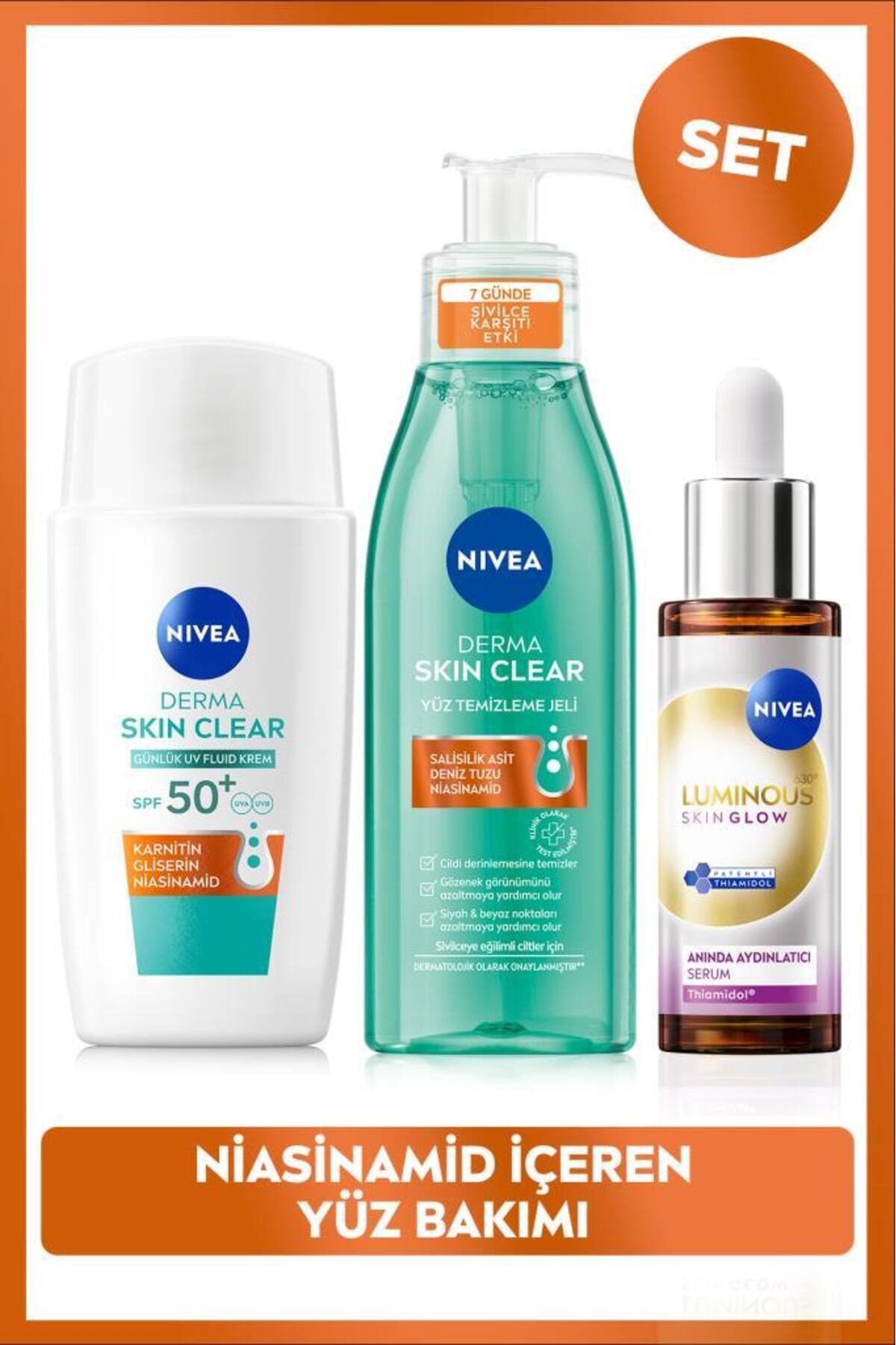 Nivea Luminous630 Skin Glow Illuminating Serum 30ml, Sunscreen Cream and Facial Cleansing Gel, Niacinamide