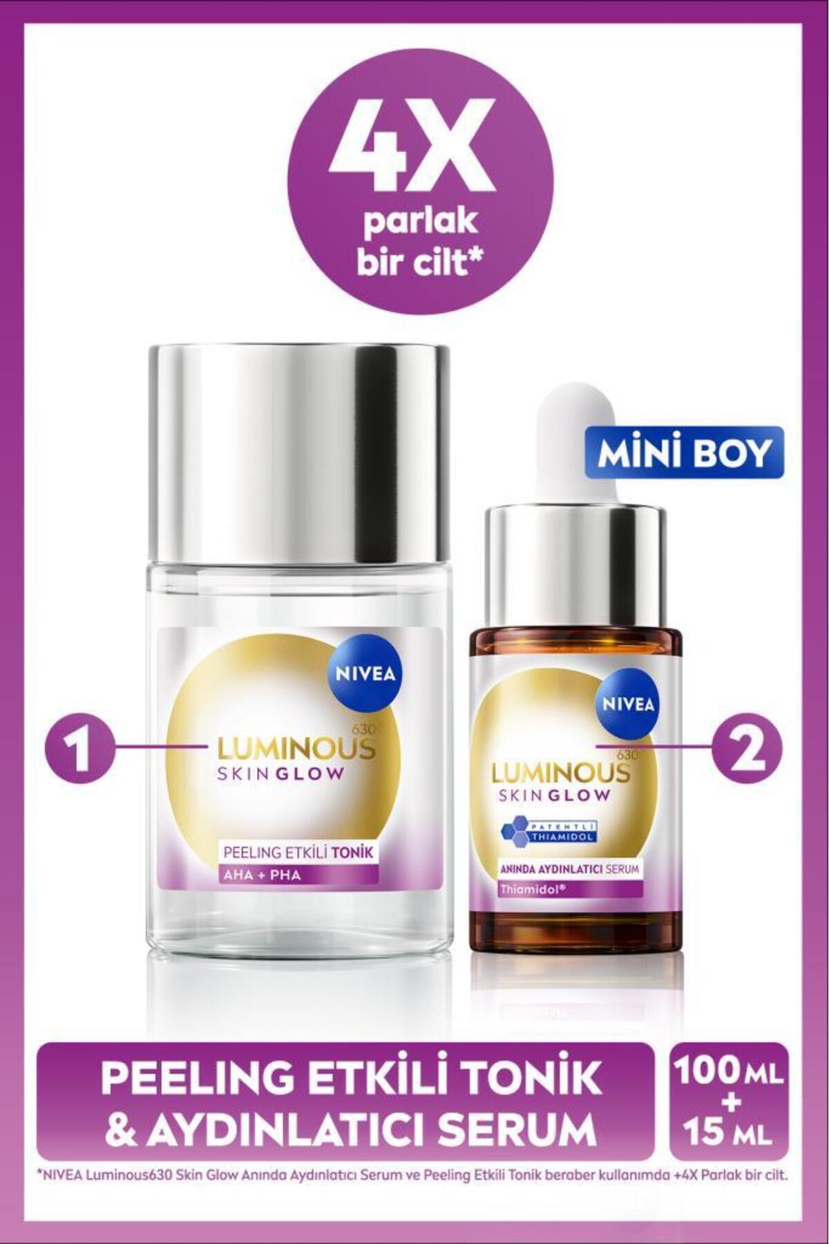 Nivea Luminous630 Skin Glow Instant Brightening Serum 15ml and Exfoliating Tonic 100ml, Even Skin Tone