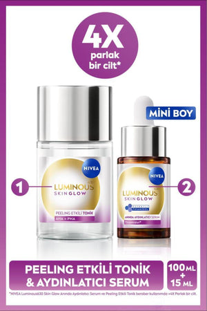 Nivea Luminous630 Skin Glow Instant Brightening Serum 15ml and Exfoliating Tonic 100ml, Even Skin Tone