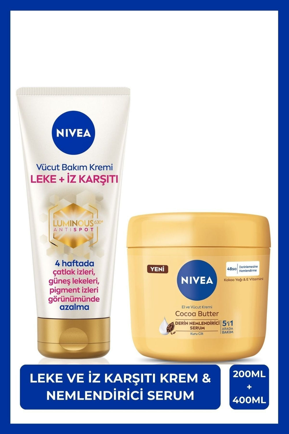 Nivea Luminous630 Anti-Blemish Body Care Cream 200ml and Cocoa Butter Moisturizing Cream 400ml