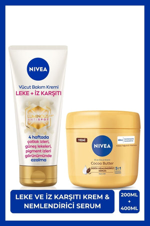 Nivea Luminous630 Anti-Blemish Body Care Cream 200ml and Cocoa Butter Moisturizing Cream 400ml