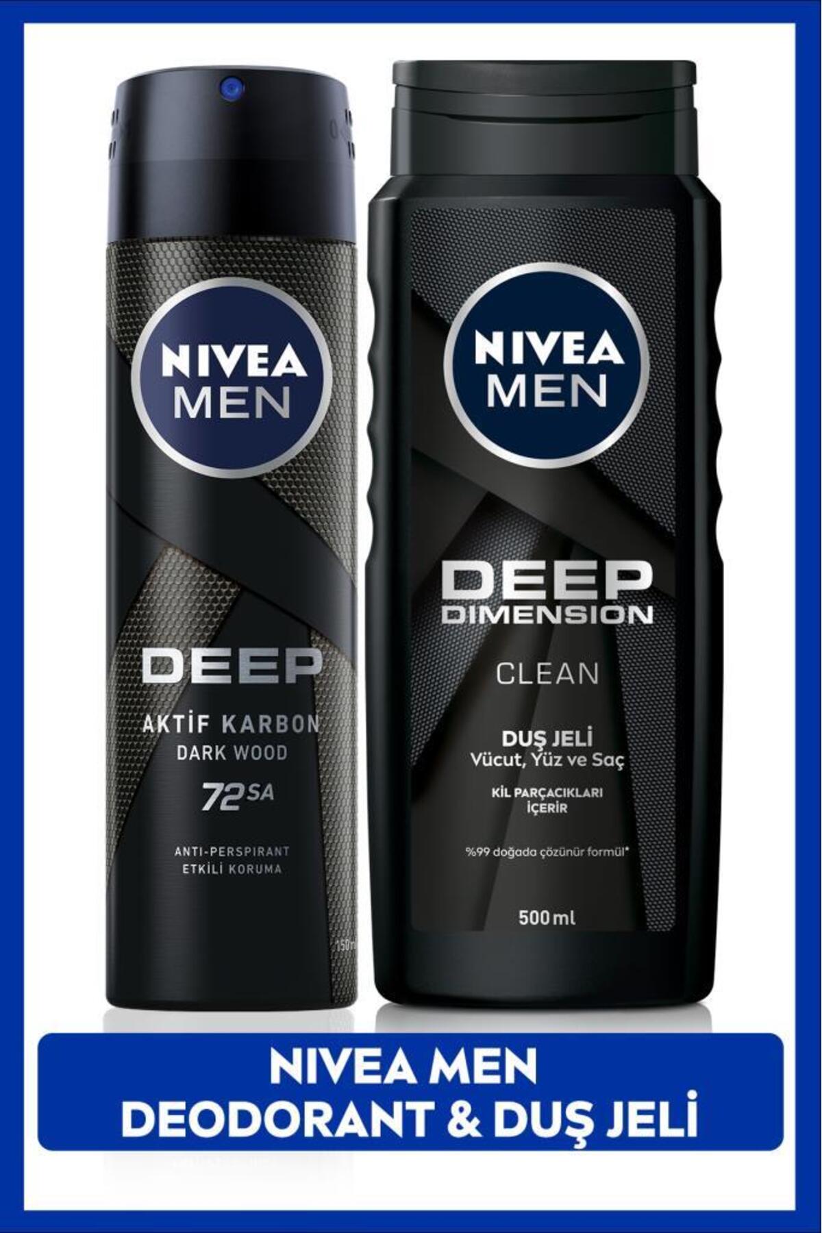 Nivea MEN Men's Spray Deodorant Deep Dimension 150ml and Deep Dimension Men's Shower Gel 500ml