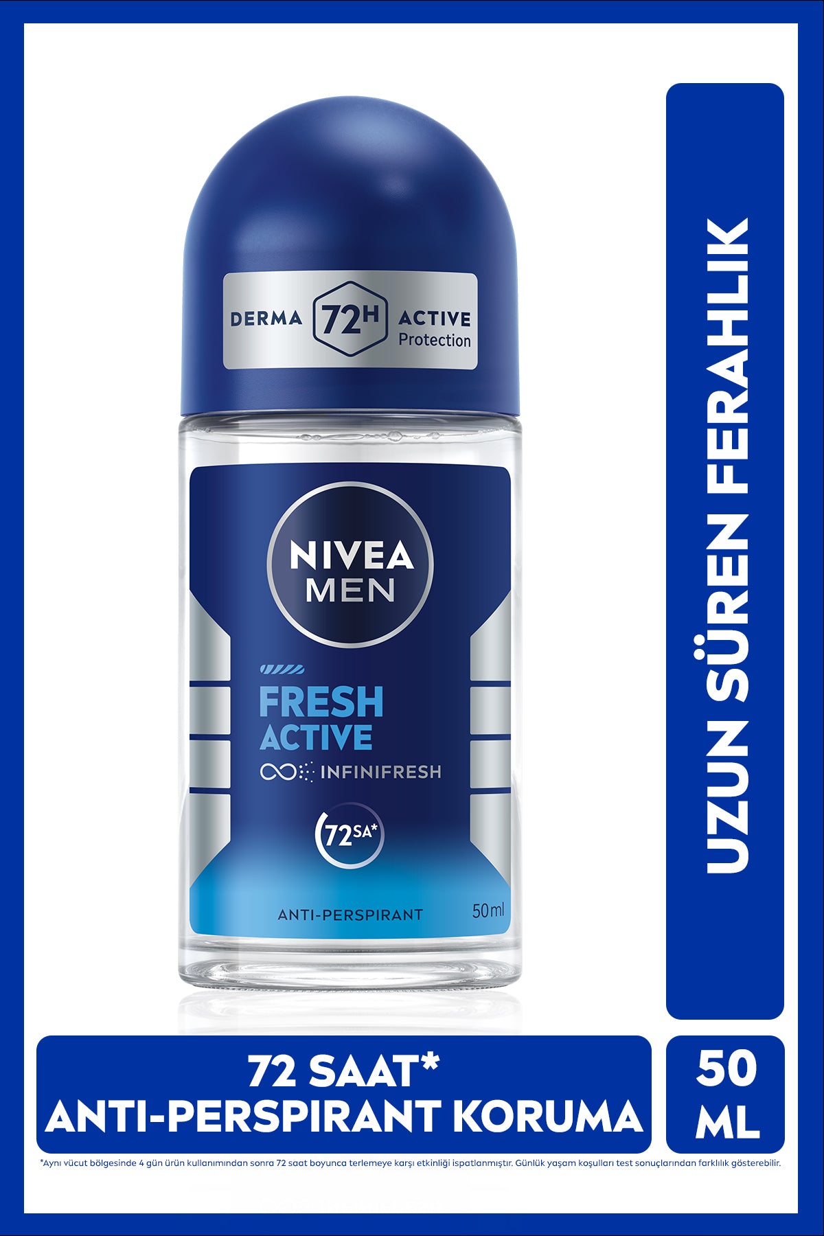 Nivea MEN Men's Roll-on Deodorant Fresh Active 50ml, 72 Hours Sweat Protection, Alcohol-Free, Freshness