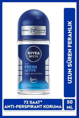 Nivea MEN Men's Roll-on Deodorant Fresh Active 50ml, 72 Hours Sweat Protection, Alcohol-Free, Freshness