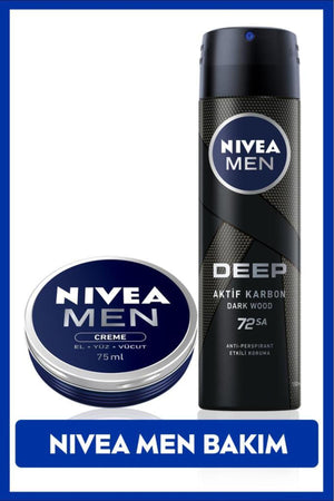 Nivea MEN Men's Spray Deodorant Deep Dimension 150ml and Moisturizing Men's Care Cream 75ml
