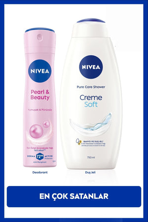 Nivea Women's Spray Deodorant Pearl&Beauty 150ml and Creme Soft Creamy Touch Shower Gel 750ml, Care Set