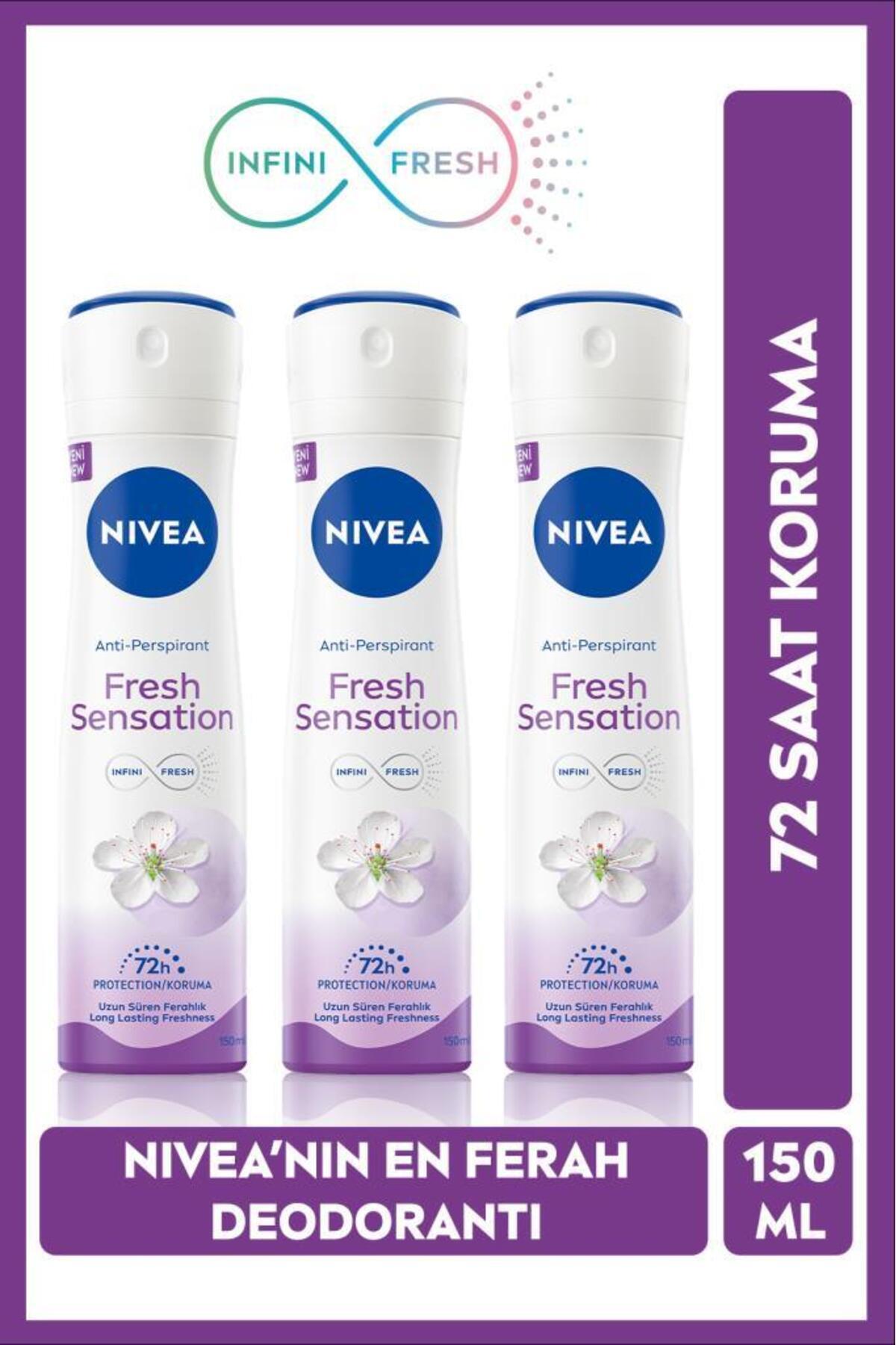 Nivea Women's Spray Deodorant Fresh Sensation 150ml, 72 Hours Anti-perspirant Protection, Long-Lasting Freshness