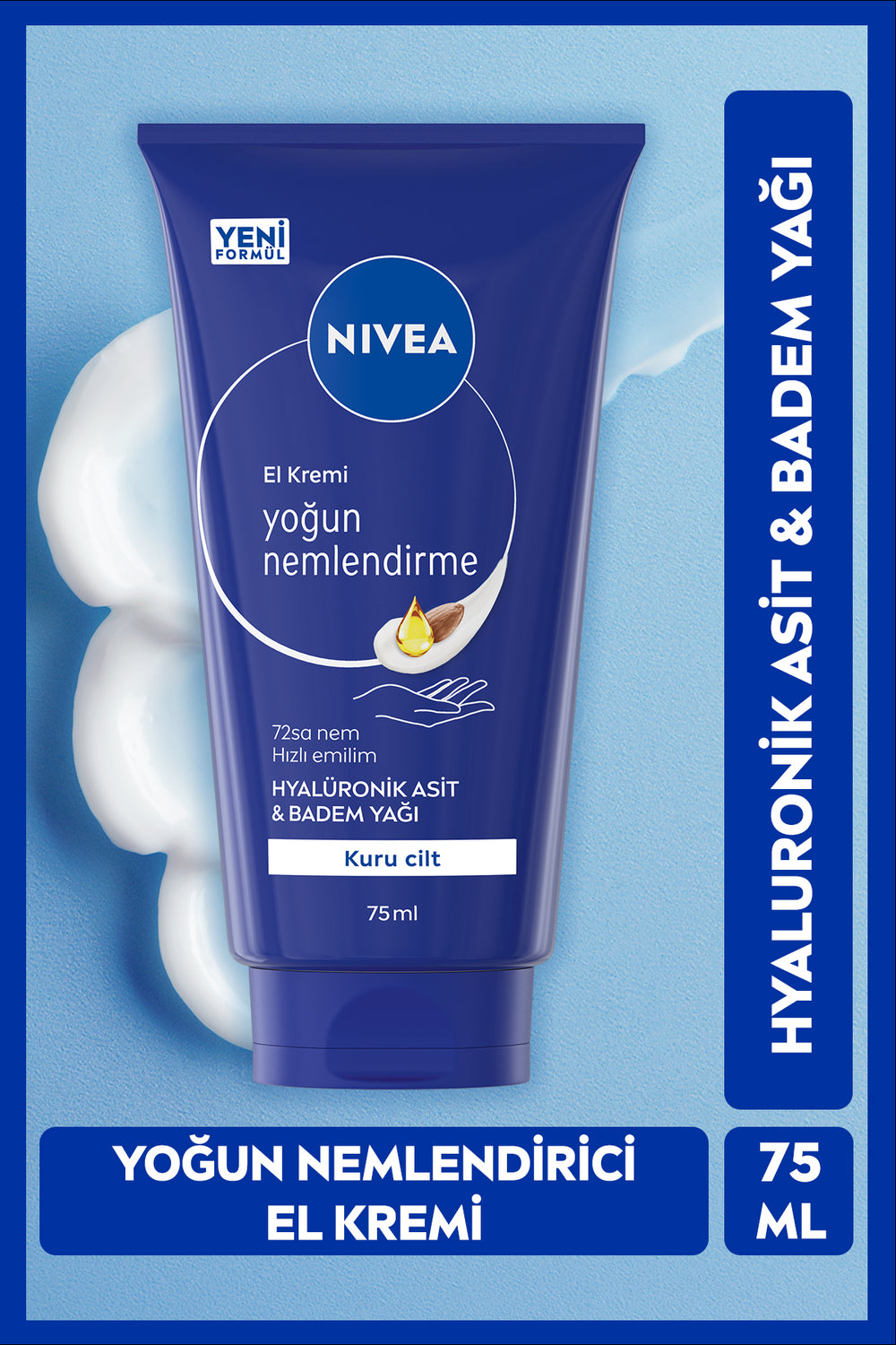 Nivea Intensive Moisturizing Hand Care Cream 75ml, Dry Skin, Hyaluronic Acid, Almond Oil