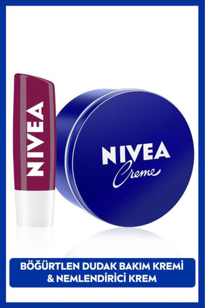 Nivea Creme Moisturizing 250ml and Moisturizing Blackberry Colored Lip Care Cream 4.8gr, light Burgundy Shimmer