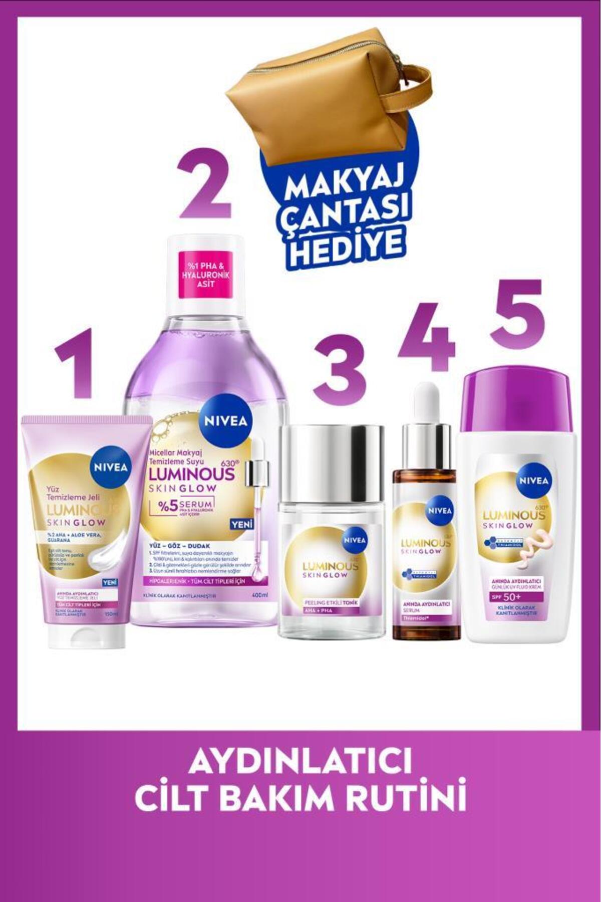 Nivea Brightening Care Routine, Make-up Removing Water, Cleansing Gel, Tonic, Serum and Face Cream, Gift Bag