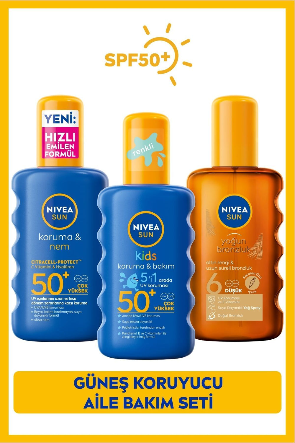 Nivea SUN SPF50+ Sunscreen Body Spray and Bronzing Oil for Children and Adults, Summer Set