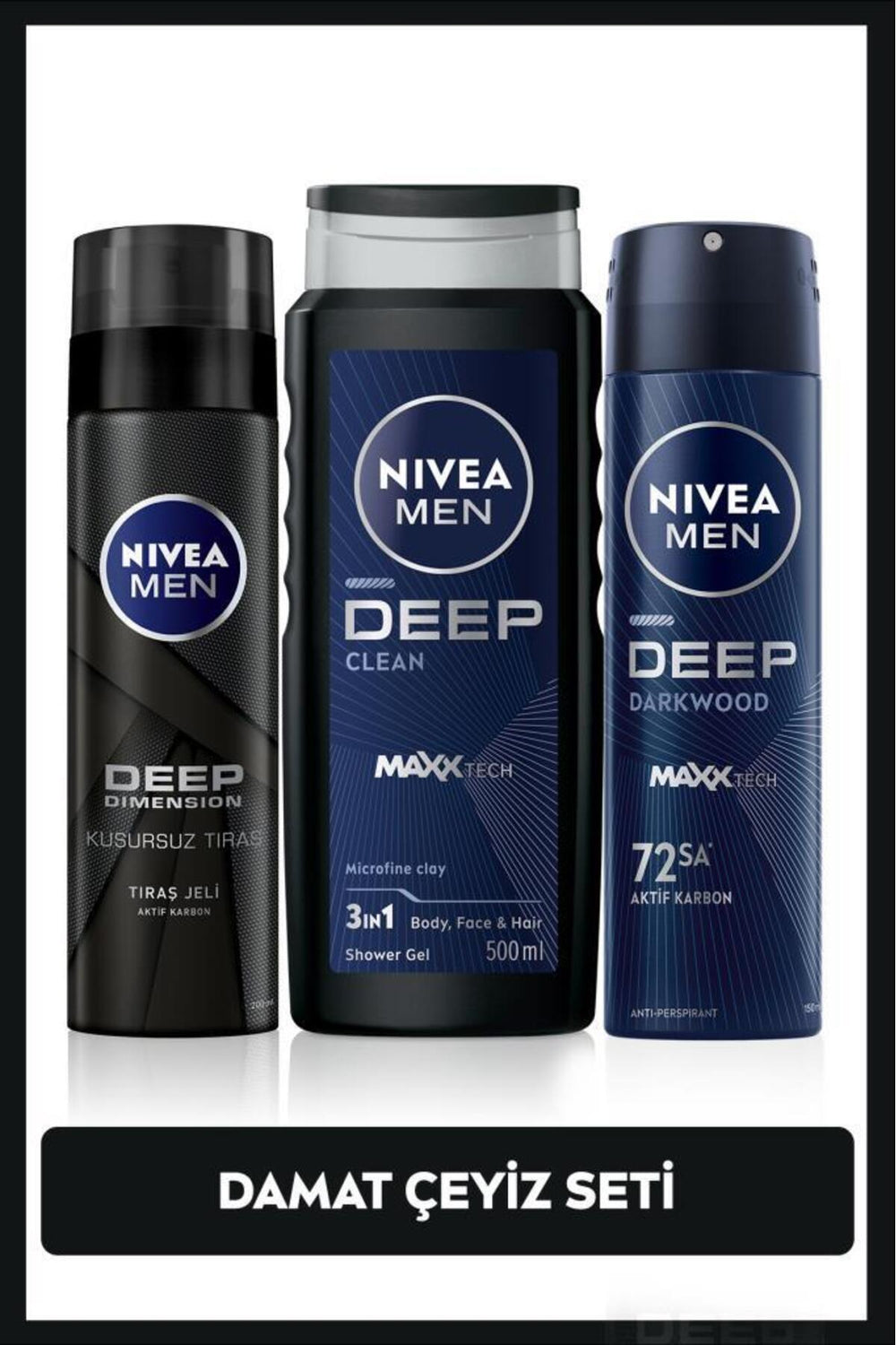 Nivea MEN Men's Care Dowry Set Spray Deodorant 150ml, Deep Dimension Shaving Gel 200ml, Shower Gel 500ml