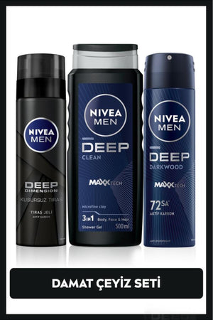 Nivea MEN Men's Care Dowry Set Spray Deodorant 150ml, Deep Dimension Shaving Gel 200ml, Shower Gel 500ml