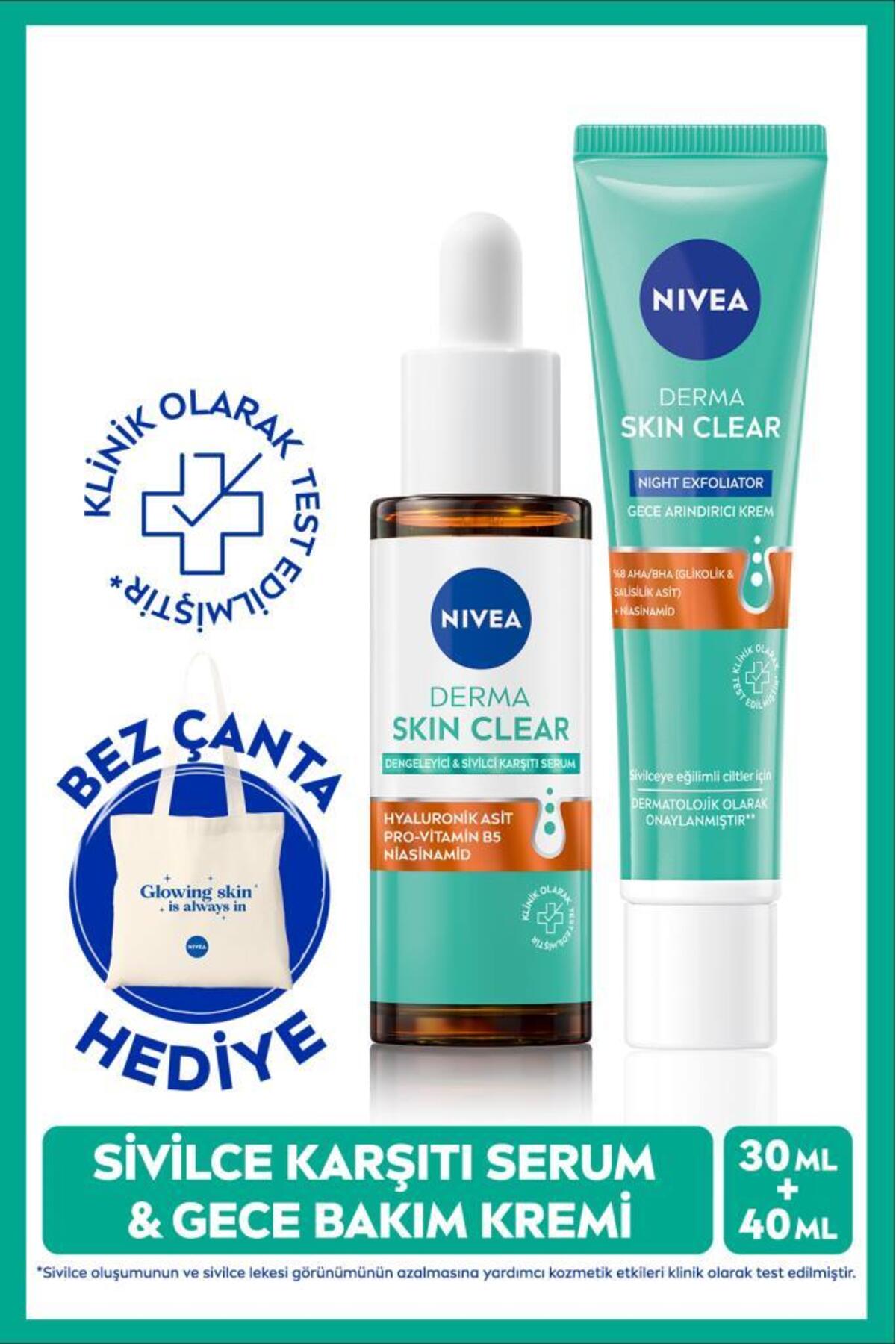 Nivea Derma Skin Clear Anti-Balancing Serum 30ml and Night Purifying Cream 40ml, Bag Gift