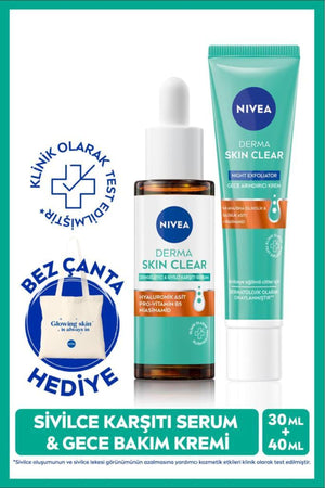 Nivea Derma Skin Clear Anti-Balancing Serum 30ml and Night Purifying Cream 40ml, Bag Gift