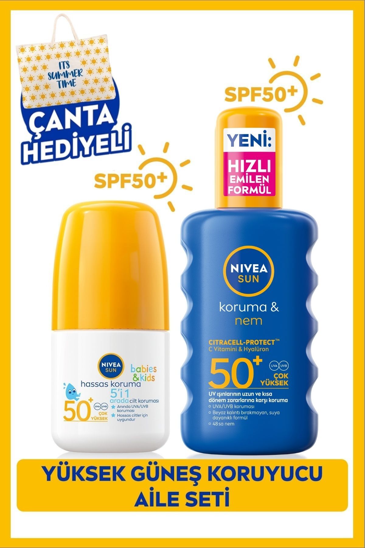 Nivea SUN SPF50+ Special Sunscreen Roll-on 50ml and Sunscreen Body Spray for Children, Bag Gift