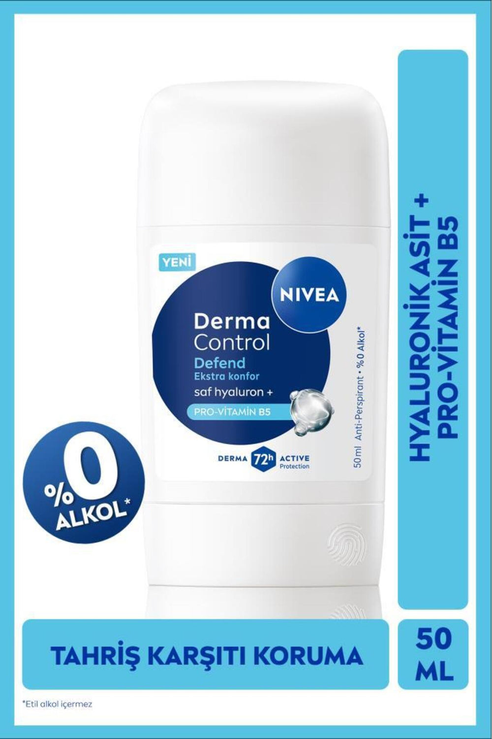 Nivea Women's Stick Deodorant Derma Control Defend 50 ml, 72 Hours Protection, Alcohol-free, Hyaluron, Pro Vitamin
