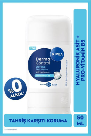 Nivea Women's Stick Deodorant Derma Control Defend 50 ml, 72 Hours Protection, Alcohol-free, Hyaluron, Pro Vitamin