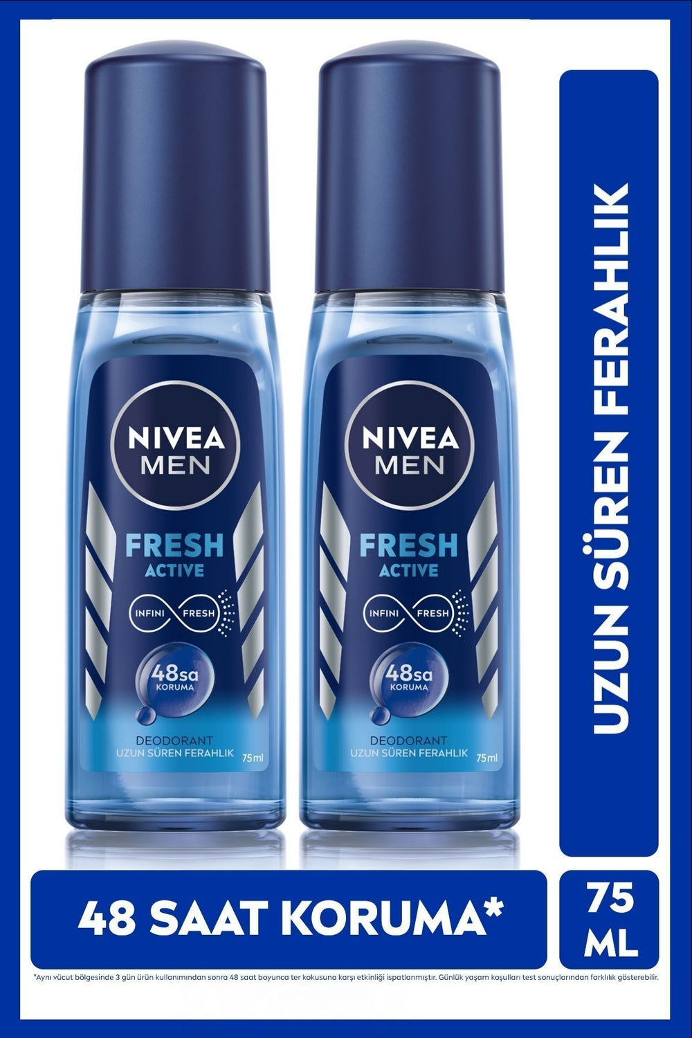 Nivea MEN Men's Pump Spray Deodorant Fresh Active 75ml, 48 Hours Sweat Protection, Long-Lasting Freshness, X2 Pieces