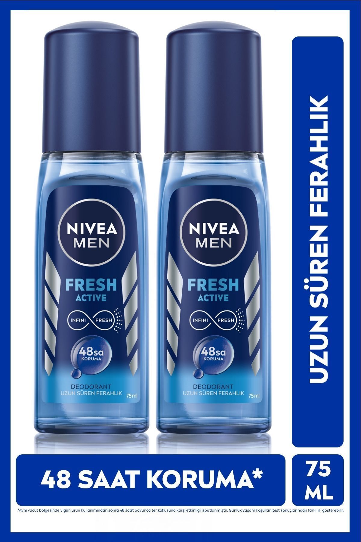 Nivea MEN Men's Pump Spray Deodorant Fresh Active 75ml, 48 Hours Sweat Protection, Long-Lasting Freshness, X2 Pieces