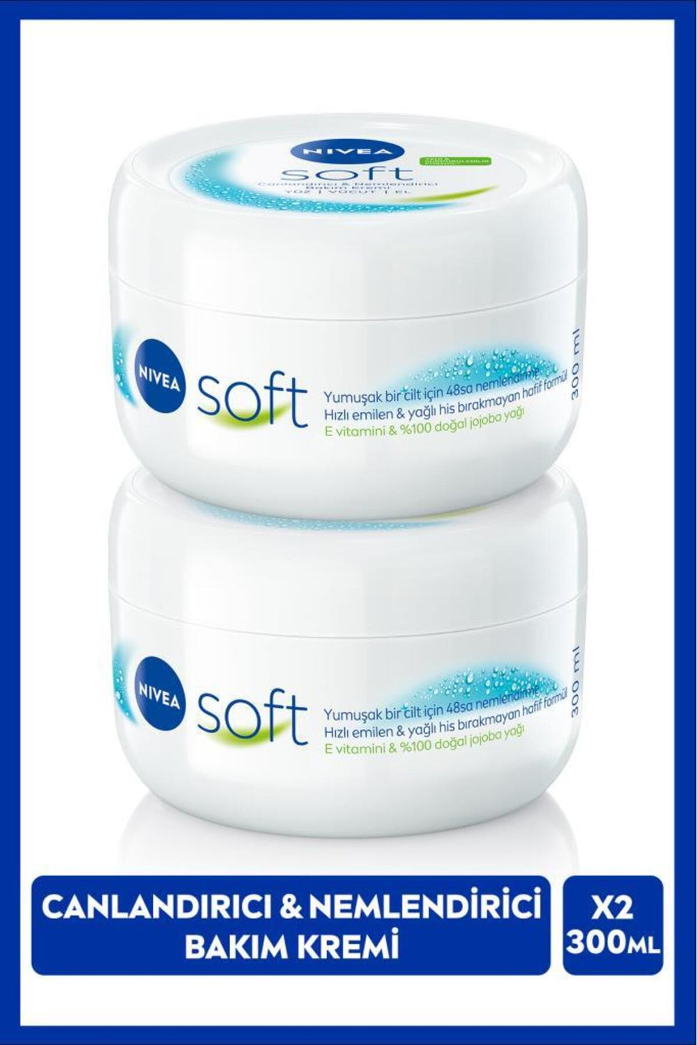 Nivea Soft Moisturizing Hand Face and Body Care Cream 300ml, Jojoba Oil, Vitamin E, Smooth Skin, X2 Pieces